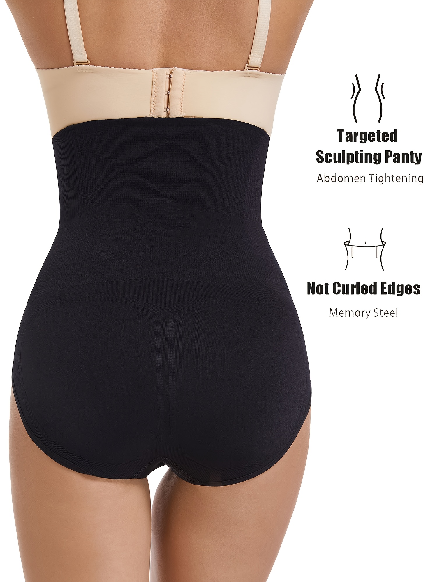Women'S High Waisted Tummy Firm Control Briefs - Black, Solid Color, Slimming Waist Panties for Body Shaping, Comfort Fit, Body Shaping Underwear | High Waisted Briefs | Comfortable Fit