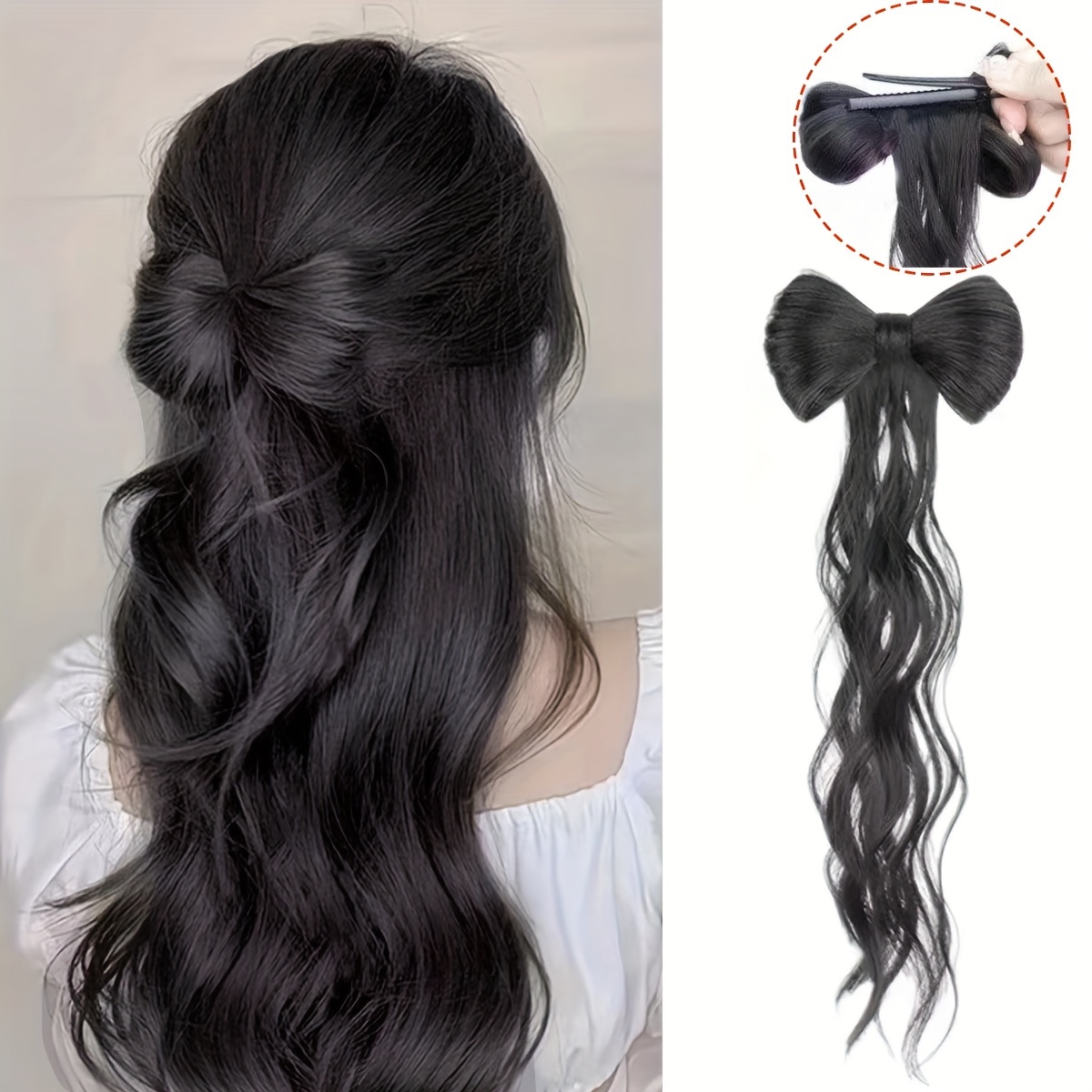 14 inch wavy half bow clip in synthetic high heat resistant hair extension for daily wear to add volume Product details 0