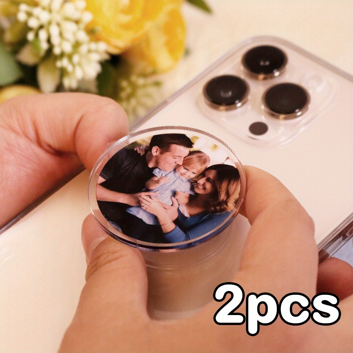 TEMU Custom Photo Retractable Phone Grip Personalized Round Telescopic Air Cushion Phone Holder Portable Lazy Stand Custom Gift For Family Couple