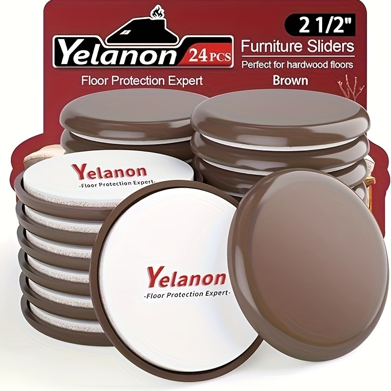 

24pcs Yelanon 2.5" Furniture Sliders - Heavy Duty, Reusable Floor Protectors For Hardwood And Carpet, Prevention Moving Pads With Weight Distribution Design, Furniture Floor Protectors