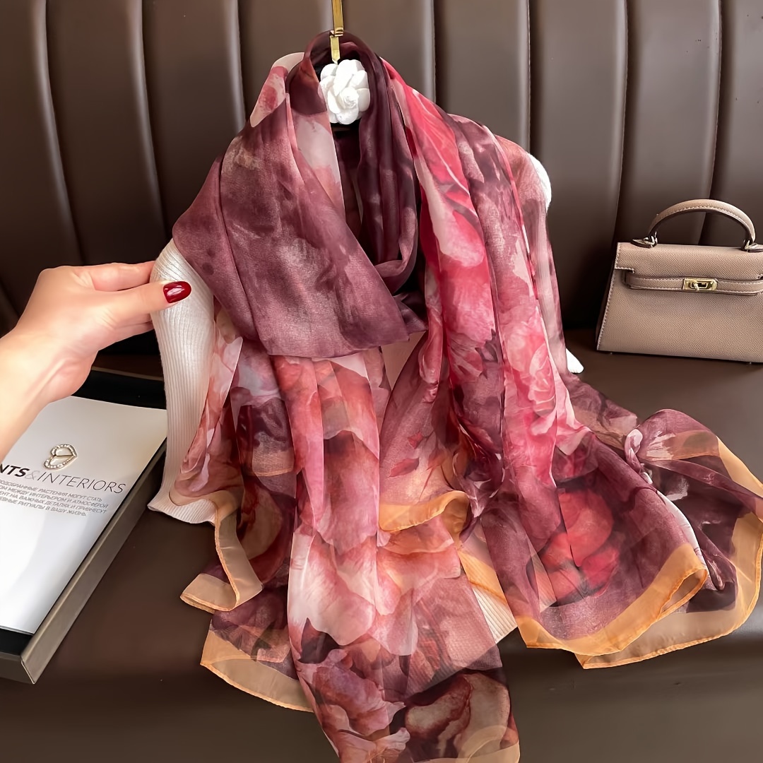 elegant blue white printed scarf women lightweight versatile