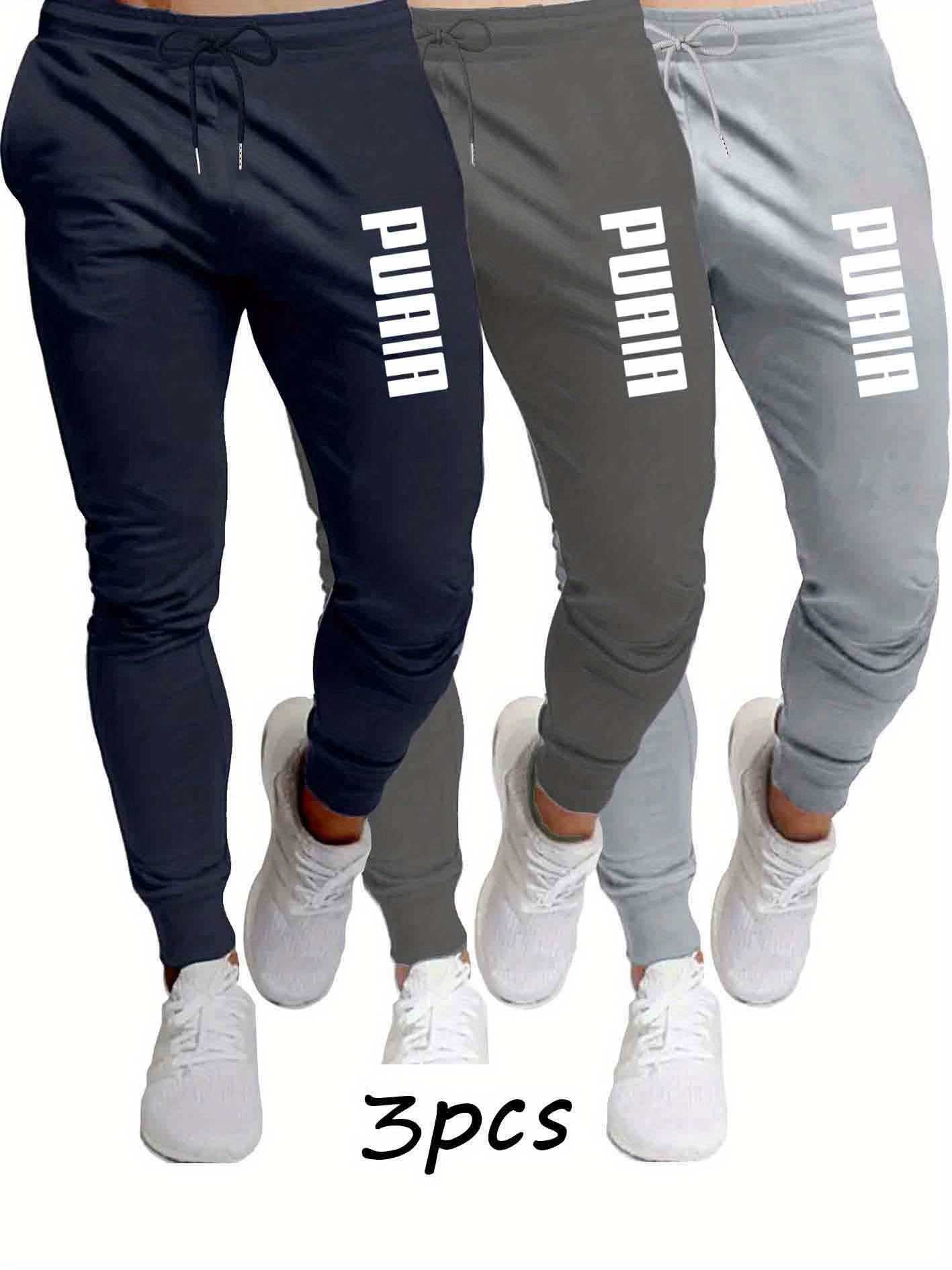 3pcs Men'S Casual Joggers with Elastic Waistband & Drawstring - Loose Fit, Mid-Rise, Solid Color, All-Season Comfort, Perfect for Running, Cycling, Travel, Outdoor Activities, Jogging Pants