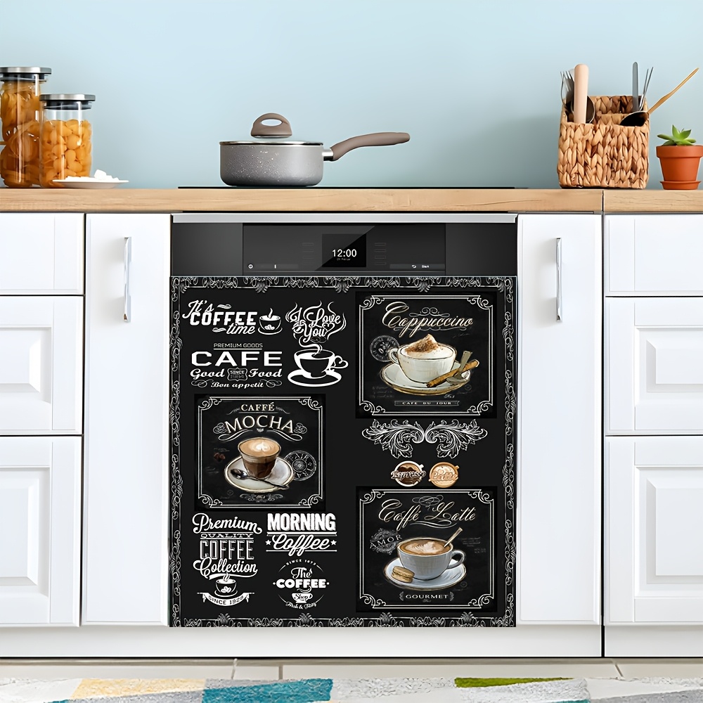 

1pc -themed Magnetic Dishwasher Door Decor, Waterproof And Oil-resistant, Easy To Clean, Required, Direct , Coffee And Food Illustrations Design