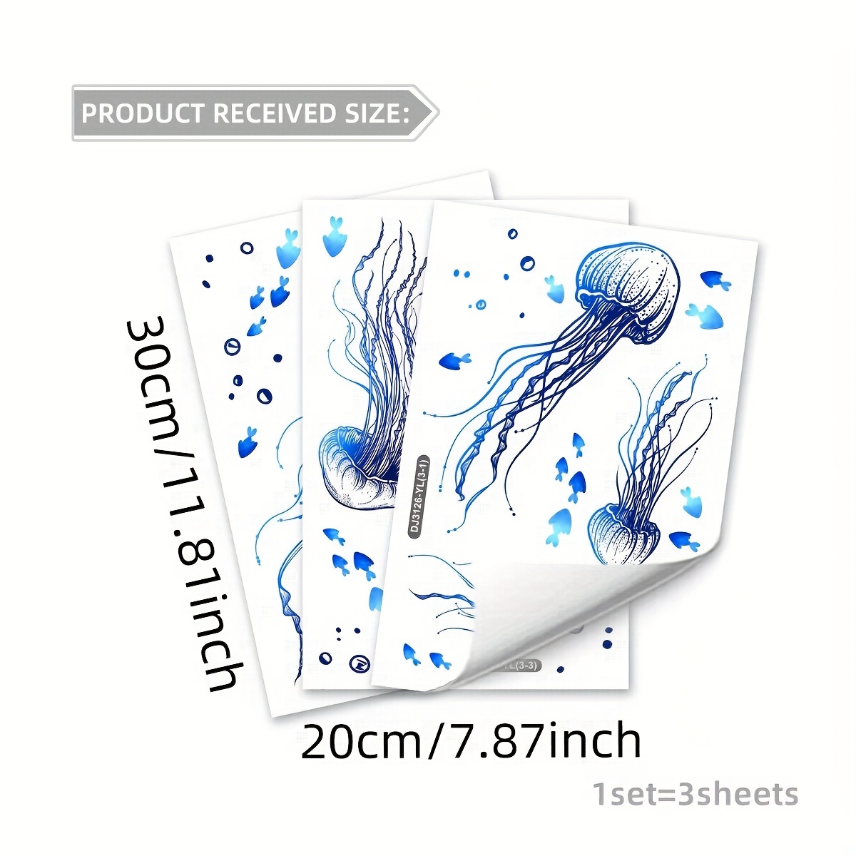 TEMU 1 Set Of 3 -drawn Underwater Animal Blue And Black Ink Style Jellyfish Feature Electrostatic Glass Stickers For Living Room, Bedroom, Corridor,