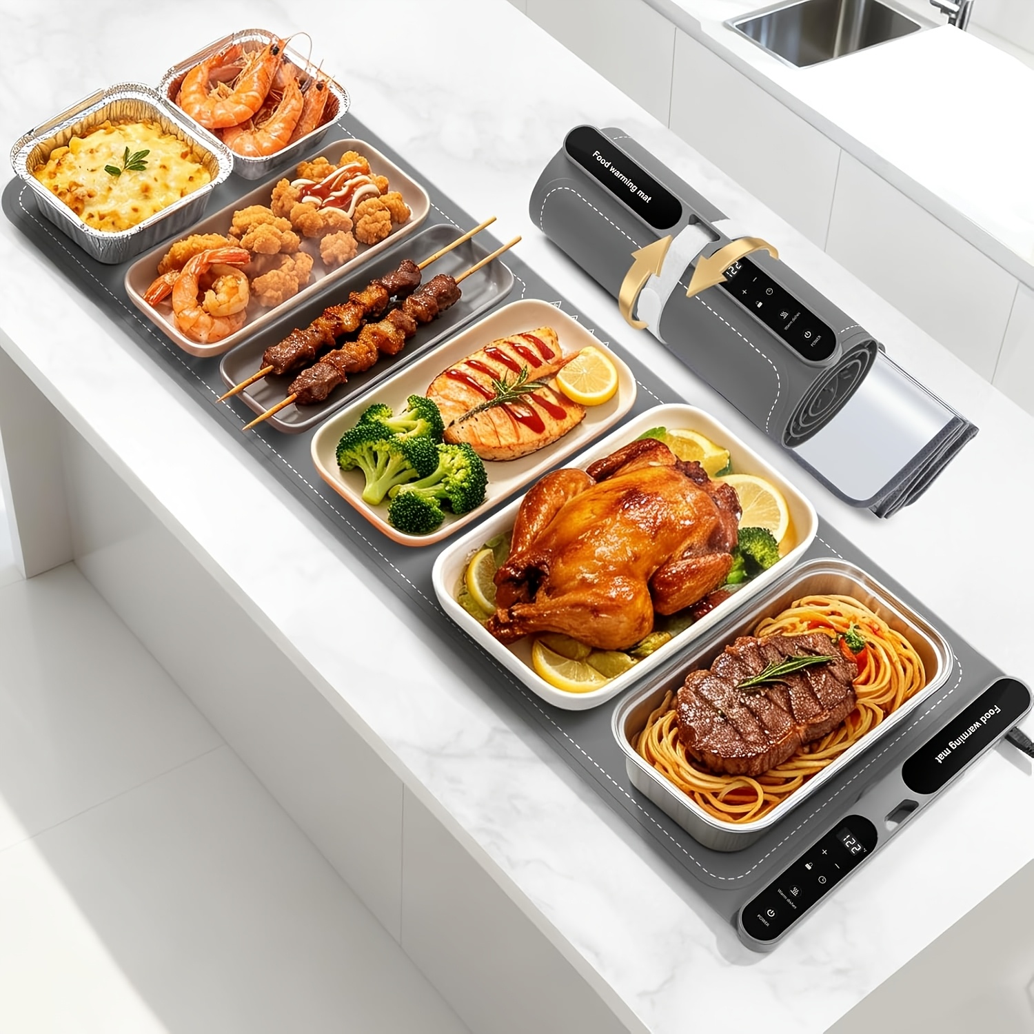 TEMU Warming Mat For Food Extra Large, Xxxl Electric Food Warming Mat With 7 Level Temp & Timer, Flexible Food Heating Pad With Heat-resistant Mat,