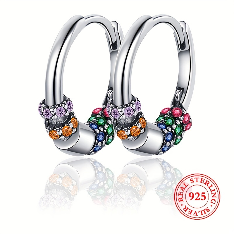 

Exquisite Hoop Earrings 925 Sterling Silver Hypoallergenic Jewelry Embellished With Colorful Zircon Vintage Luxury Style Female Gift With Box