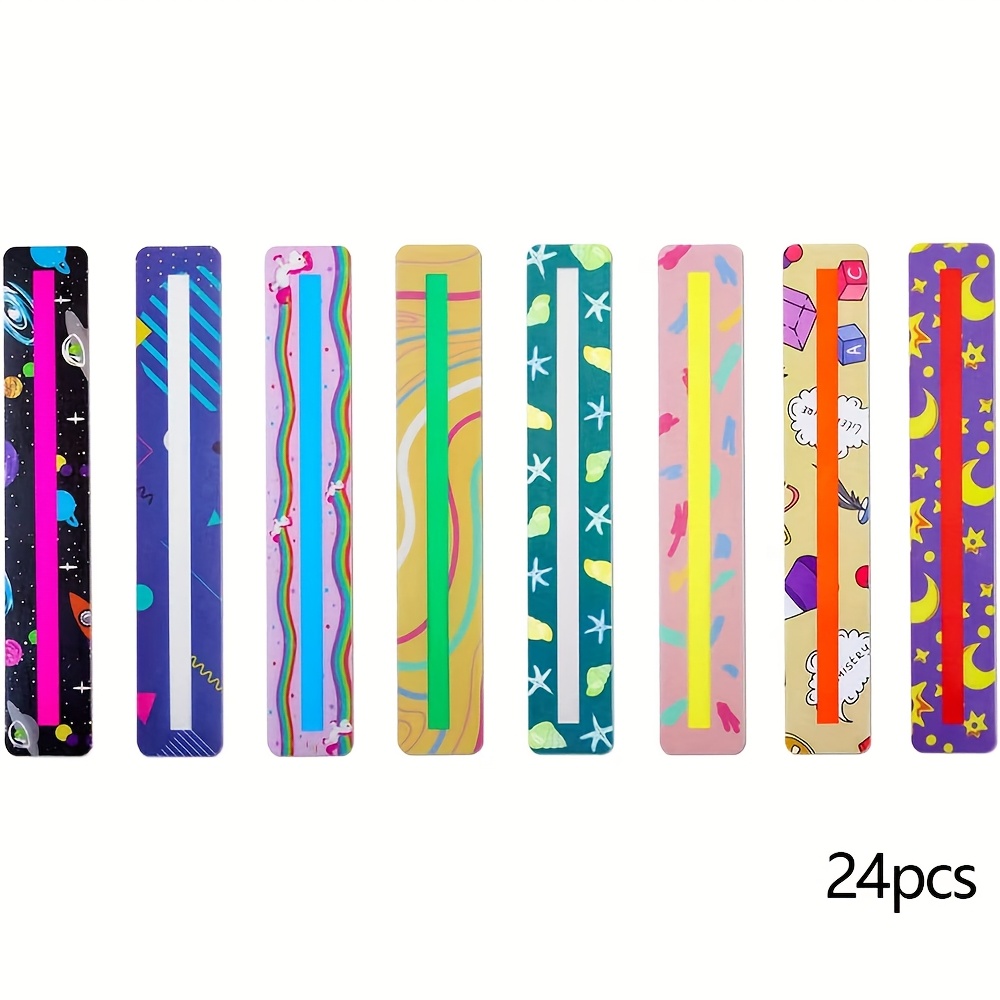 24pcs Colorful Reading Rulers For Dyslexia - Guided Reading & Tracking Strips With Color-coded Pages, Designs - Educational Tools For Students, Beginners, Learning Disabilities