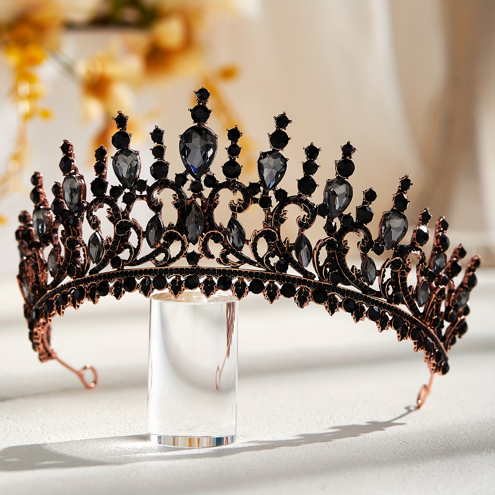 

Crowns For Women Black Baroque Crown - Sparkling Rhinestone Decorative Wedding Tiara Headband For Prom Party Birthday Halloween Hair Accessories, Black