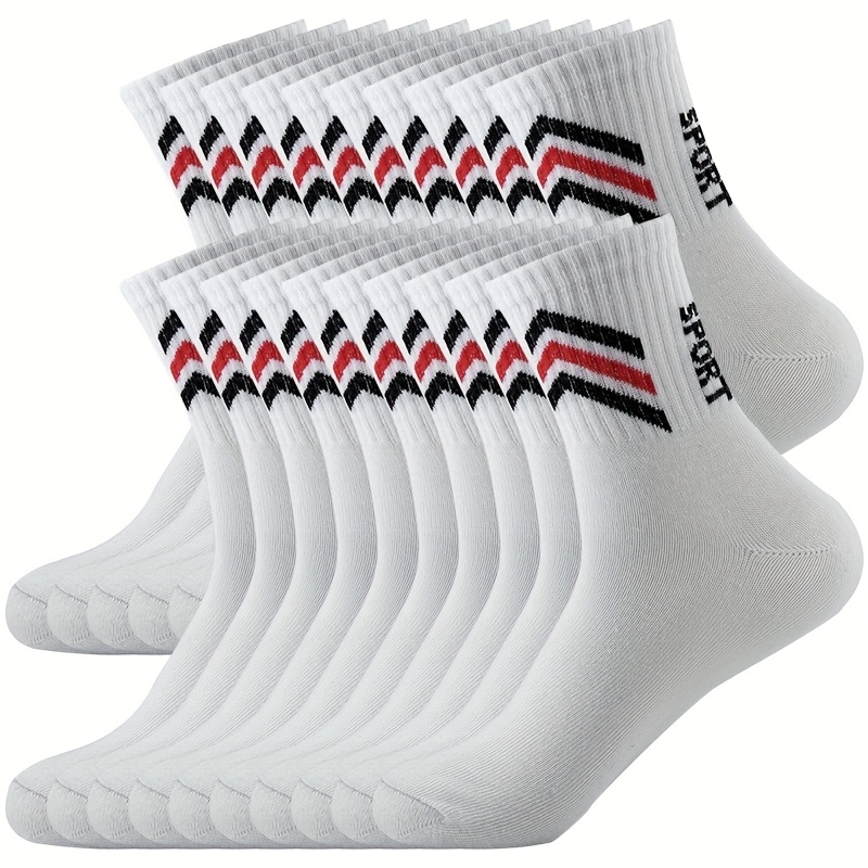 Image of 20-pair And Teen Boys' Mid-calf Basketball Socks, Letter Sports Socks, For Teenager