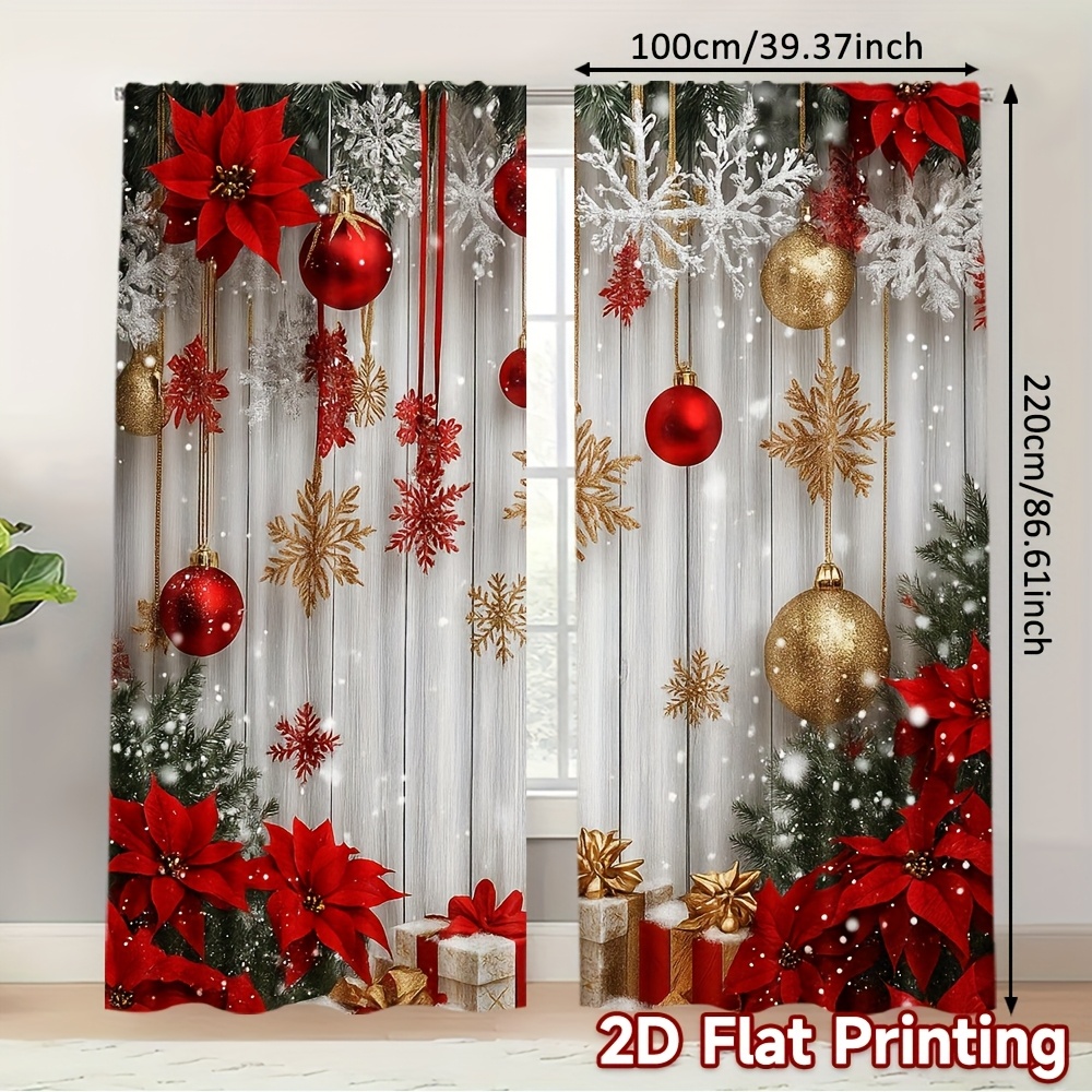 TEMU 2d Flat - 2d Flat - 2d Flat Printing 2pcs Curtains Christmas Ornaments Glow Digital Printed Polyester Drapes Birthday Party Use For Home & Party