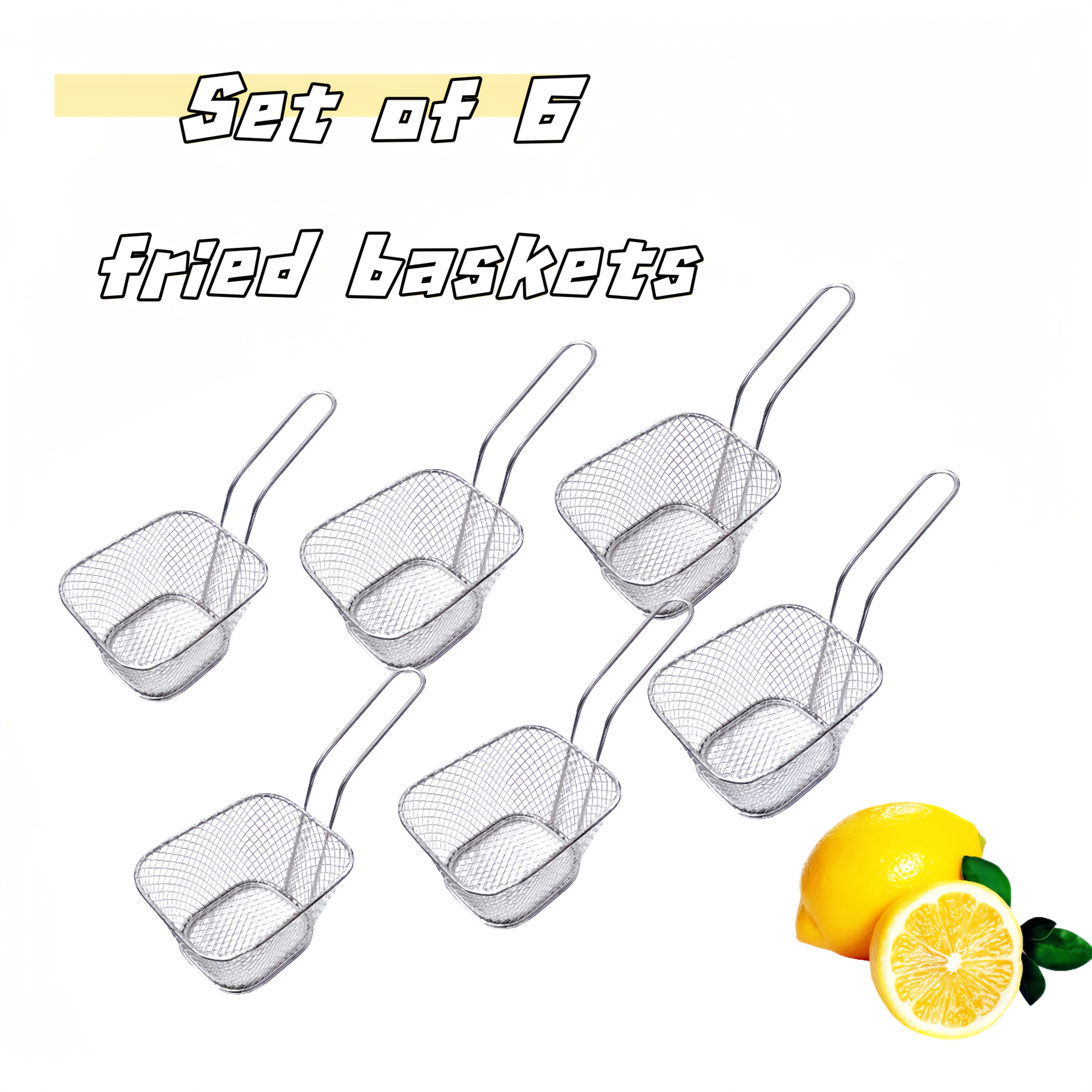 E-shop 6-teiliges Frittierkorb-Set für Zuhause, Netz-Ölkörbe, Pommes Frites Korb, Chicken Nuggets Netz Korb, Kartoffel Frittierkorb, Kommerzielles