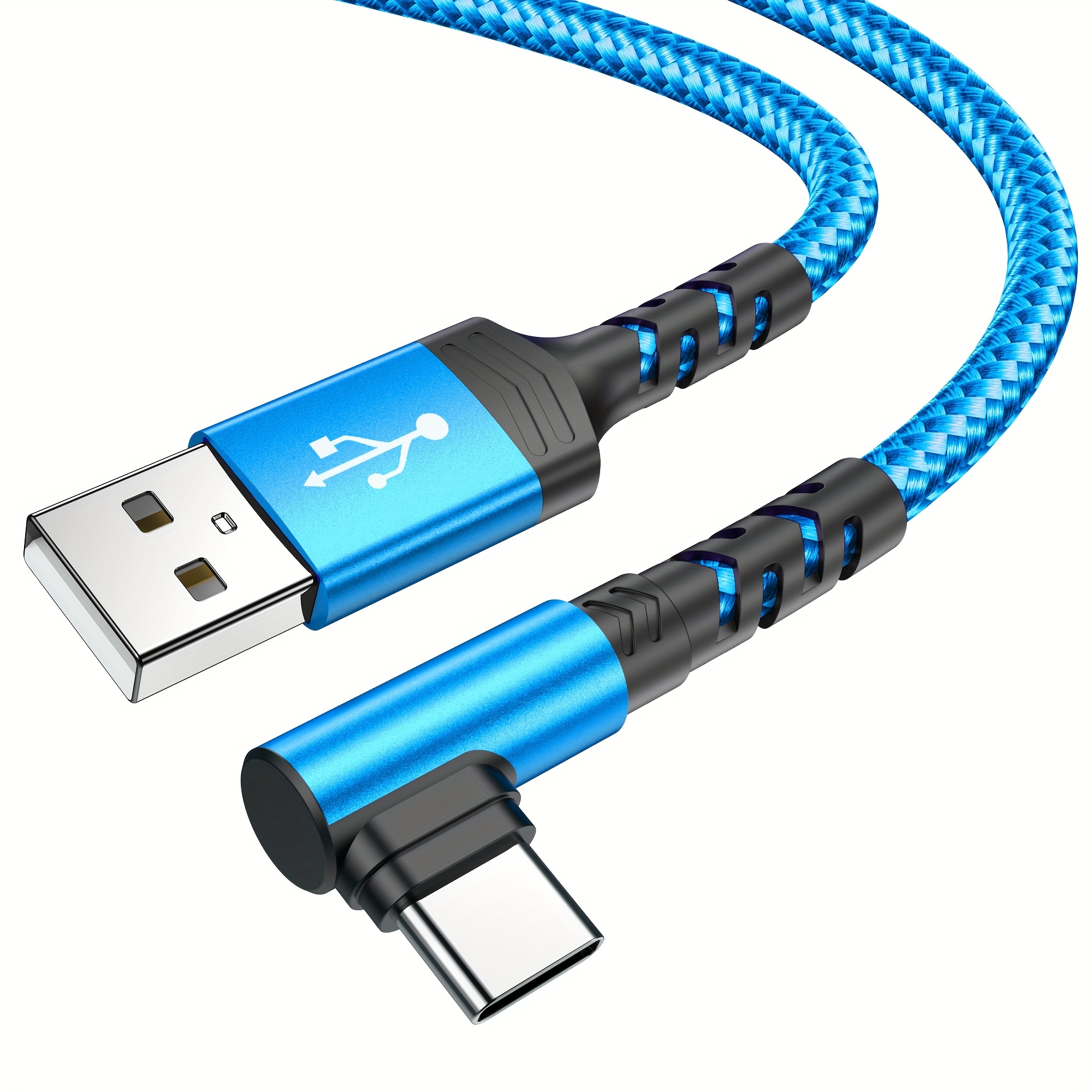 Image of 3.3ft/6.6ft/9.9ft Usb Type C Fast Charging Cable, 90 Degree Right Angle Usb-a To Usb-c Cable, Nylon Braided Anti Winding, For Huawei Oppo Vivo Oneplus And More Smartphone