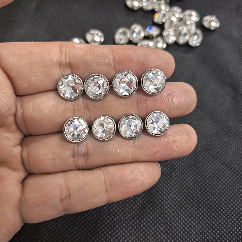 E-shop 10 Stk. 10mm Hochwertige Kristallglas Bunte Strass Metallsilberne Basis Runde Vintage-Stil Dekorative Knopfleute für Nähen, Basteln und