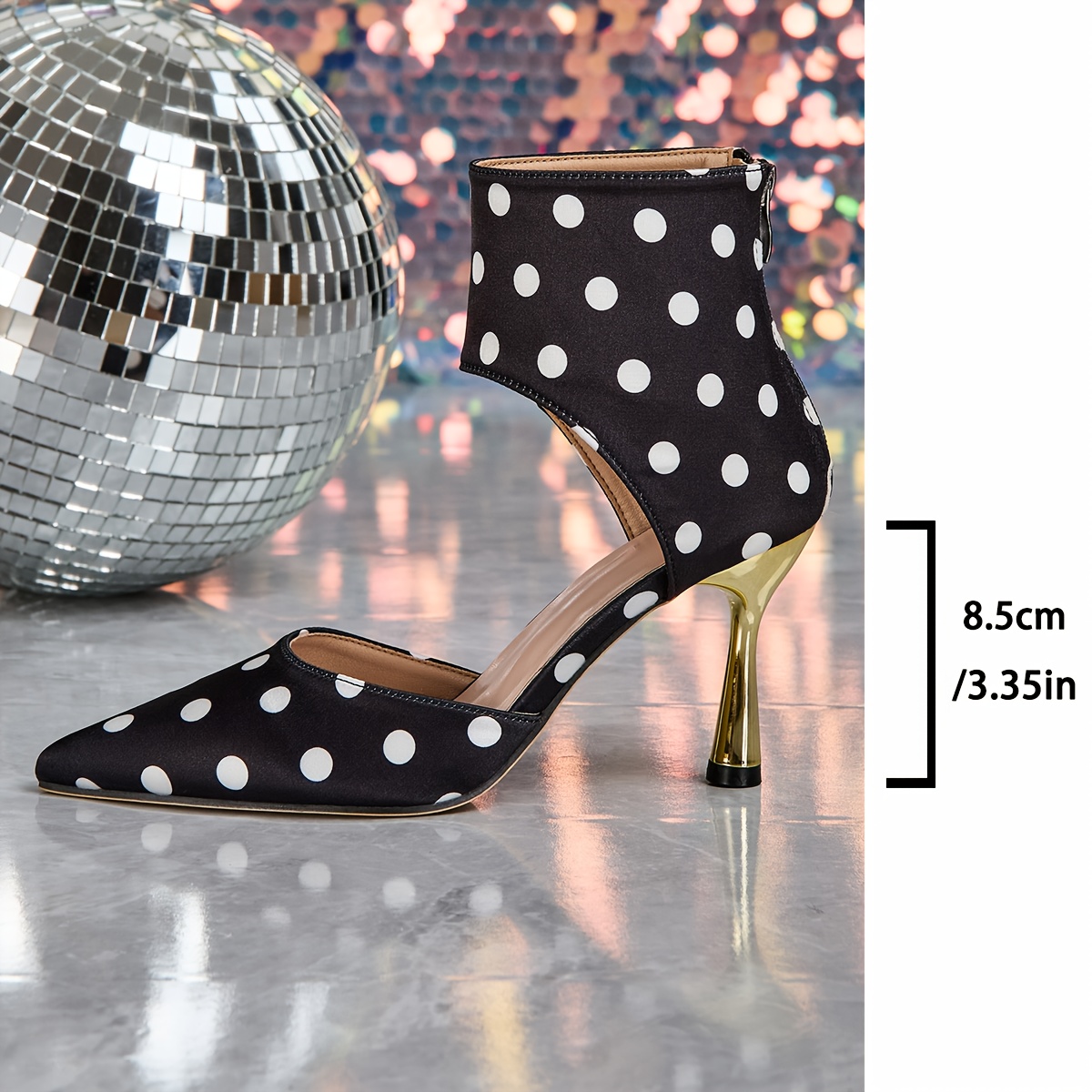 New Fashionable Elegant Satin Polka Dot Pointed Toe Slip-On High Heels, Small Heels for Women, Ankle Boots for Women Elegant Classy, Square Toe Heels, Boots for Women Elegant, Shoes Heels, Dressy Boots, Evening Wear, Stylish Boots, Elegant Design, Comfortable Fit, Synthetic Cover Lining, Highheel Boots, Fashion Boots, Party Goers, Trendy Ladies