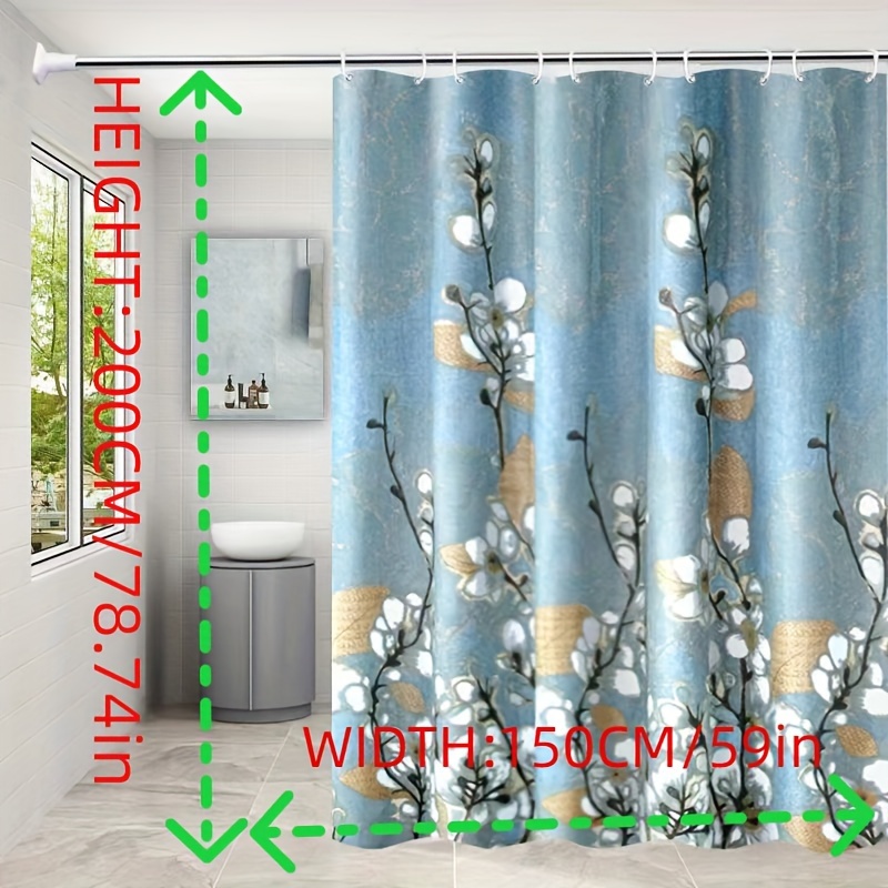 White Orchid Pattern Shower Curtain with Hanging Ring