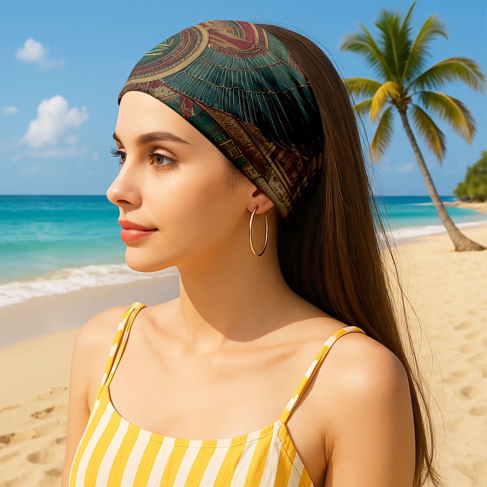 2D FLAT Ancient Egyptian Style Winged Eye Totem Headband, Washable And Easy to Care For, Daily Skin Care / Home Washing / Makeup Application / Face Washing And Masking / Suitable for Women