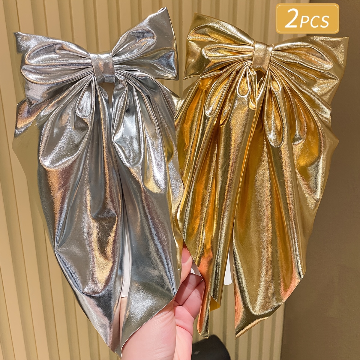TEMU 2 stuks Oversized Metalen Strik Haarclip Set, Lange Staart Strik Haarclip, Glanzende Greep Clip Haaraccessoires, Geschikt voor Dames Dagelijks