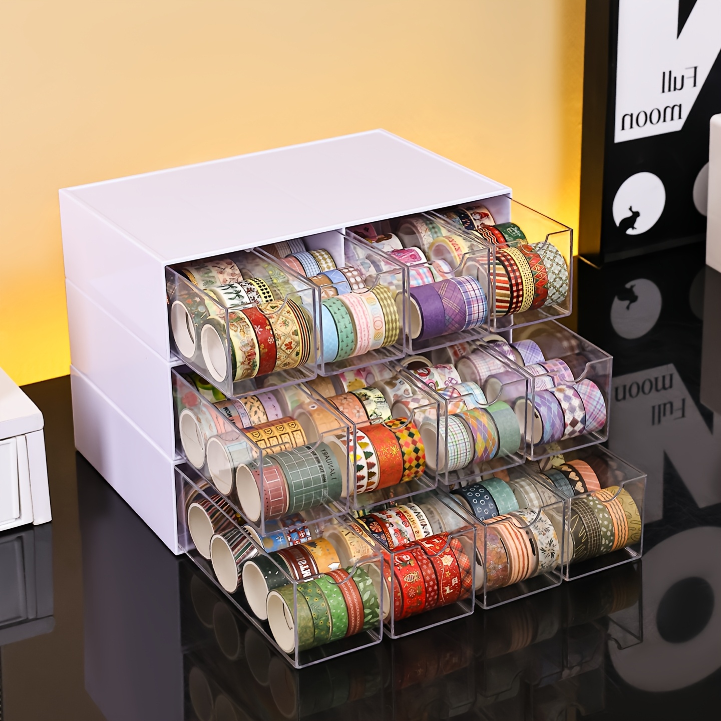 item picture 1pc transparent acrylic storage organizer for tape washi tape film and planner stickers simple   desk and drawer organizer 4 compartment drawer style storage box for sorting and organizing planner washi tape suitable for office