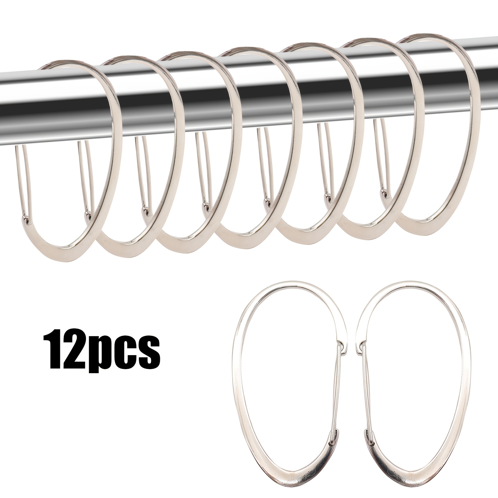 TEMU 12pcs Simple Ring Shower Curtain Hooks, Heavy-duty,, Rust-resistant Metal Curtain Hooks For Bedroom, Living Room, And Wardrobe