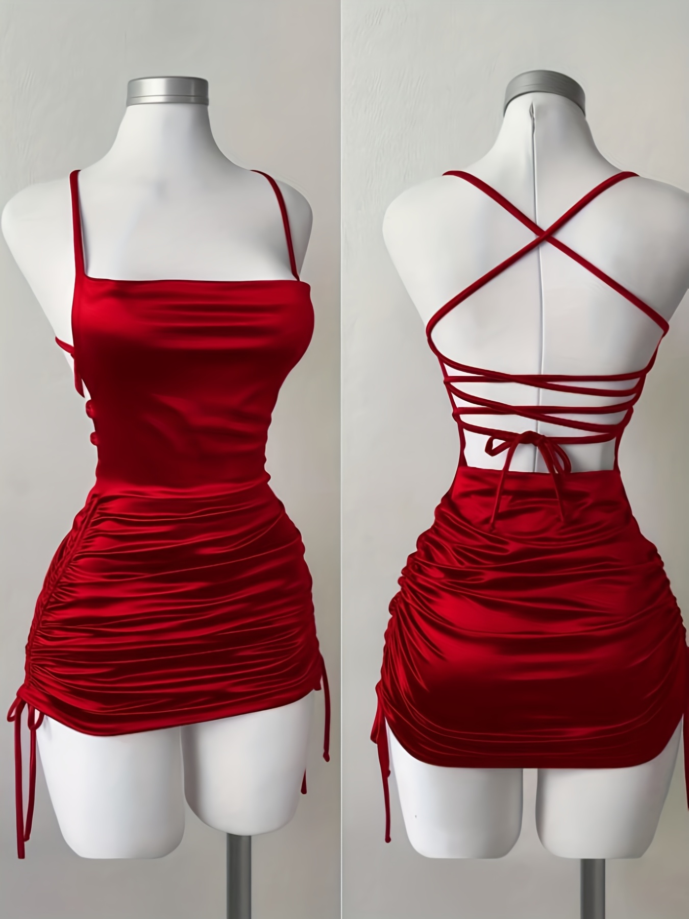 womens new solid color lace up drawstring backless suspender dress fashionable and elegant for parties dates street style cocktail dresses bridesmaid dresses daily wear suitable for   Product details 16