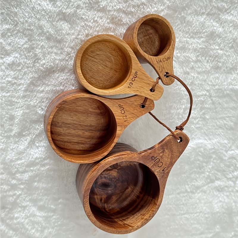 

4/8pcs Wooden Cups And Measuring Spoons For Measuring Coffee Dry Ingredients For Baking And Cooking Kitchen Accessories Gift