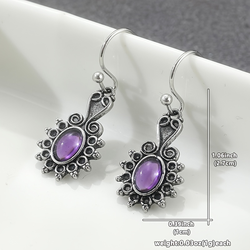 Women's Retro Ethnic Style Purple Drop Earrings, Copper