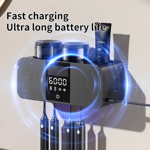 1 stand with 2 high quality cups and 4 toothbrush slots with and cleaning functions wall mounted toothbrush holder no required with usb and charging large capacity battery bathroom accessories