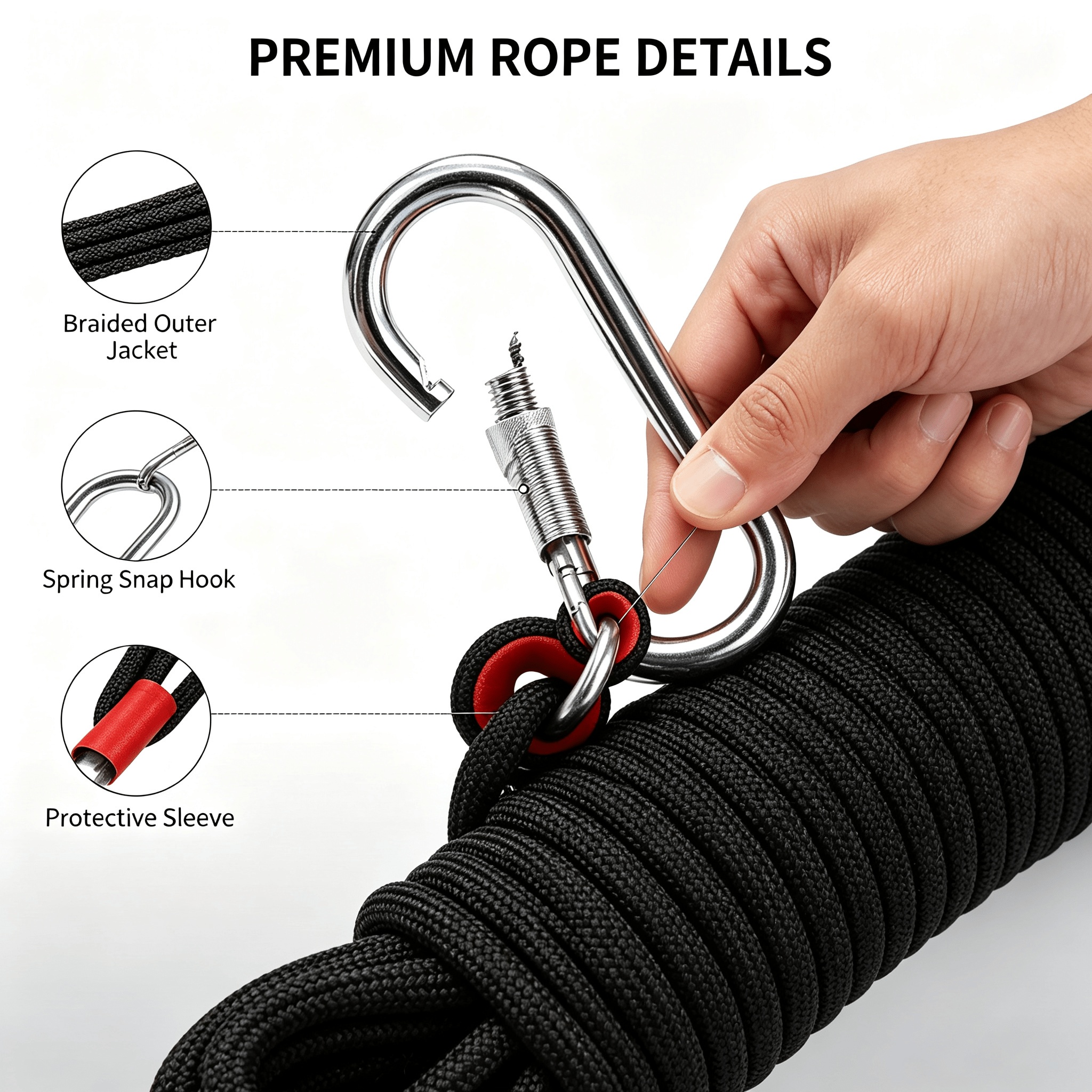 8mm Thickened Mooring Rope with Hooks on Both Ends