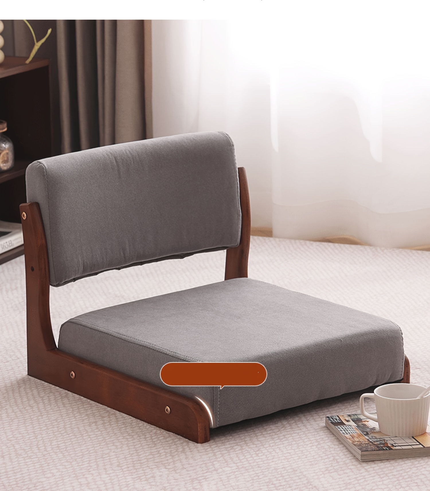 sleek contemporary japanese inspired   leather tatami chair backrest stool with coffee table solid wood floating     floor chair for home decor details 2