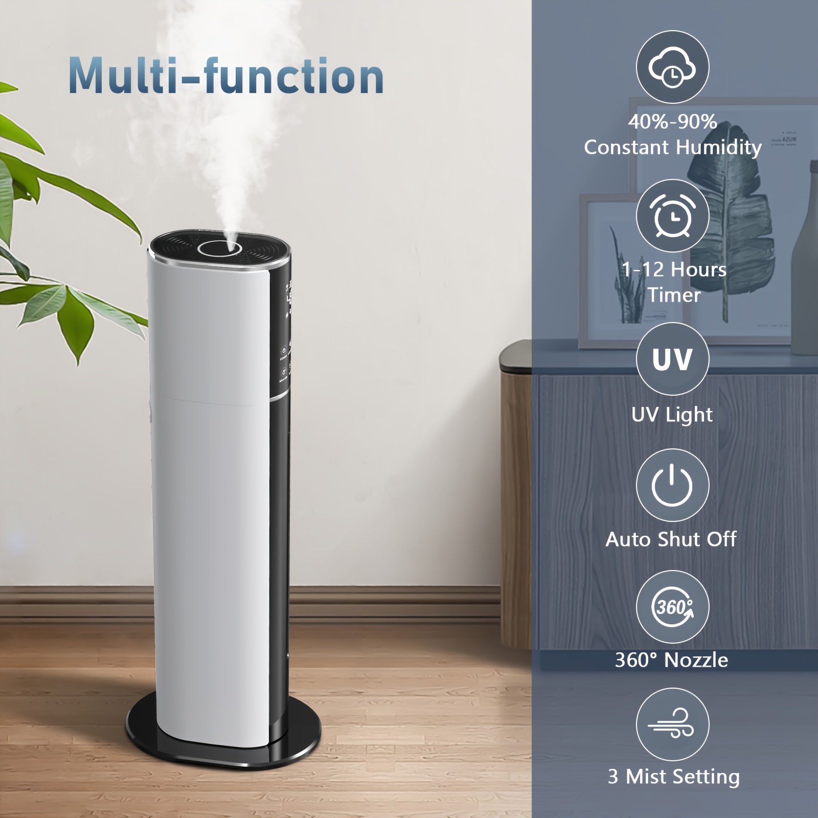 

Humidifier Large Room, 2.4gal/9l Humidifiers For Home Bedroom, Room Cool Mist Humidifier, School, Office, Warehouse