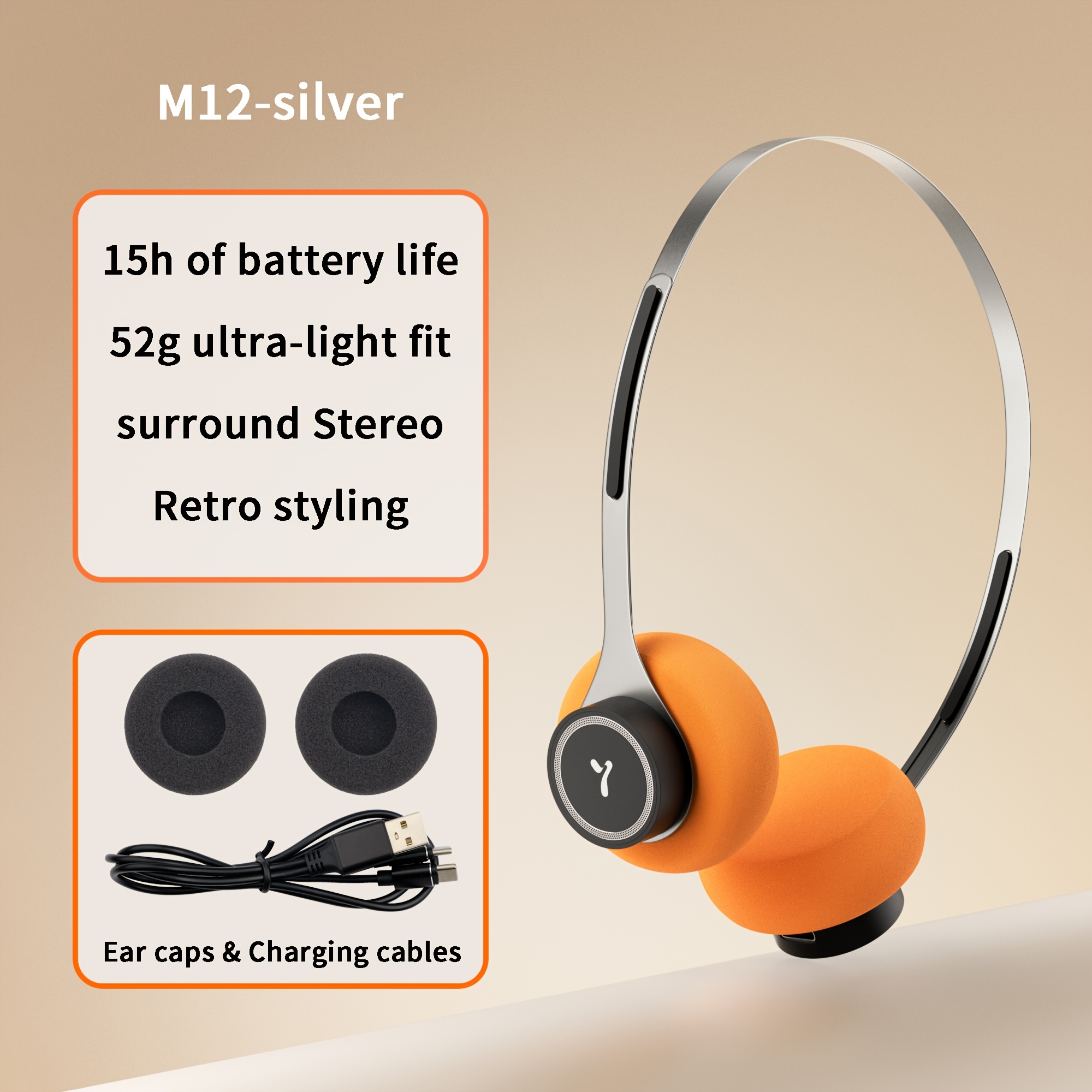 Image of Retro Over-ear Wireless Headphones 52g Weight 15 Hours Touch Control Compact Wireless Wear For A Long Time Long Lightweight Design, Suitable For Listening To Songs, Sports, Wearing And Matching