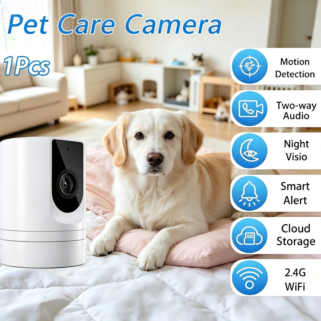 Image of 1pc 2.4g Wifi Outdoor Security Camera Ptz 360° View, Wireless Home Surveillance Cam With Audio, Motion Tracking, Night Vision, , Family Share Pet Dog Monitor Camera, Without Battery