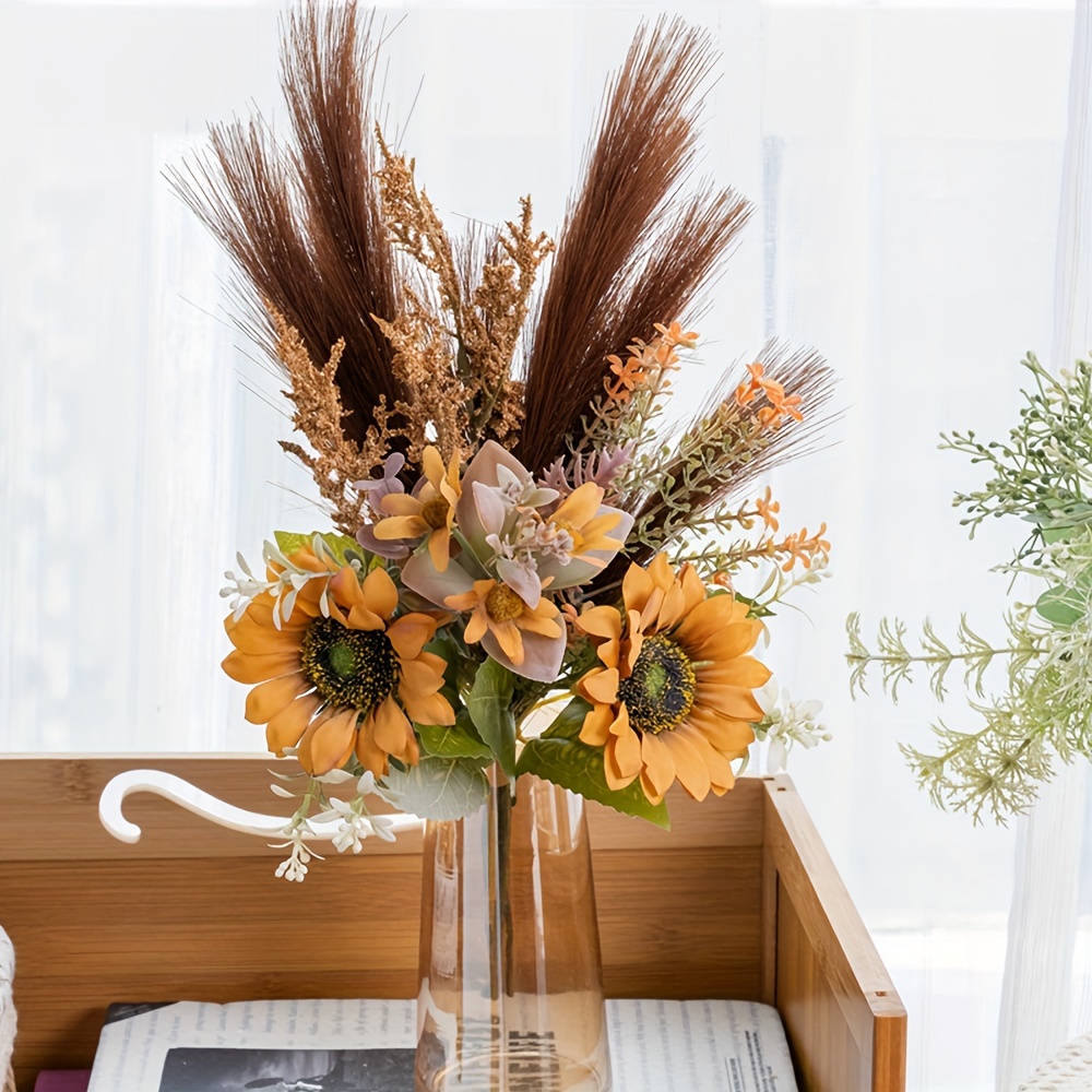 

Autumn Sunflower Silk Bouquet - 1pc Artificial Flowers For Wedding, Engagement & Home Decor | Perfect For Kitchen, Garden Party Table Centerpiece