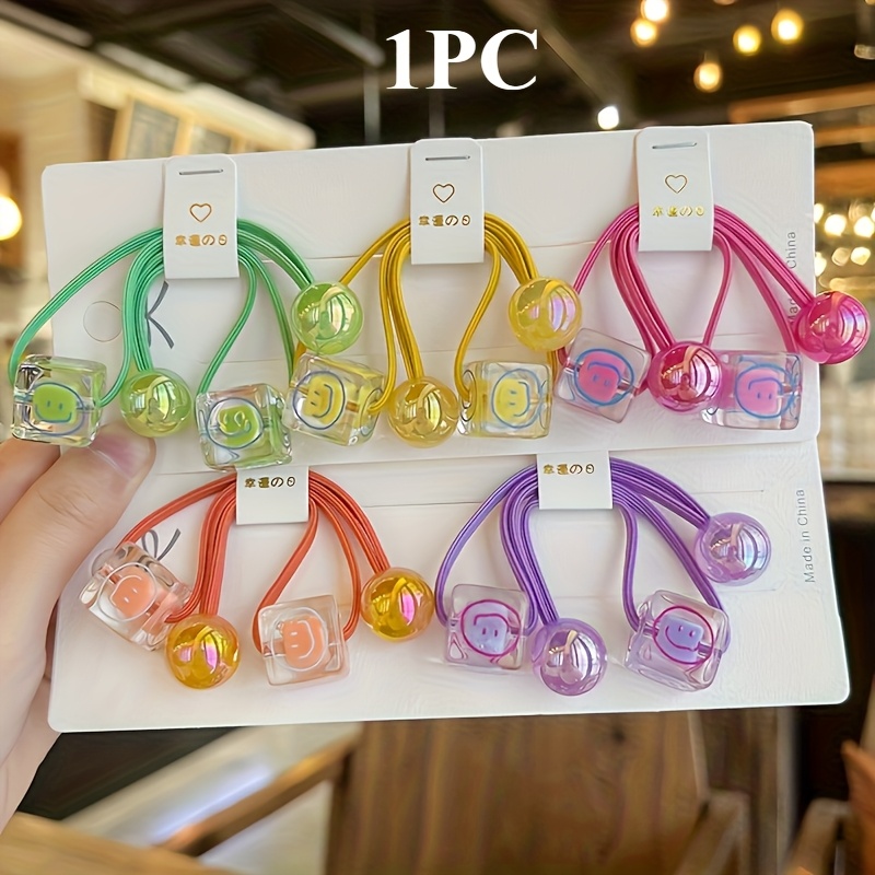 E-shop Koreanischer Bestseller vorbestellt! Bunte, quadratische Haargummis mit Smiley-Gesicht für mehr Süße