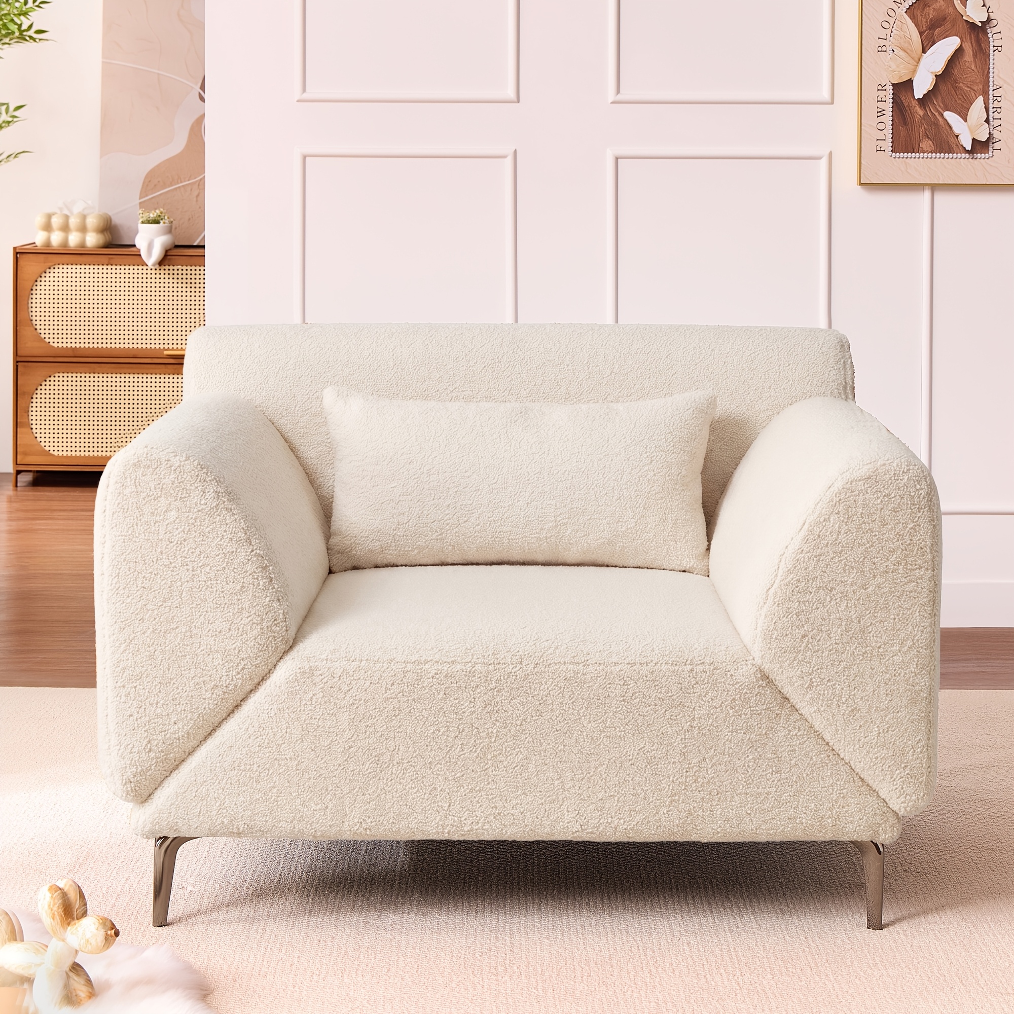 Image of Plush Multi-functional Decorative Chair, Swivel Armchair-style Single Sofa, Comfortable Extra-large Reading Armchair With Metal Legs, Perfect For The Living Room Or Bedroom, In Multiple Colors: /beige