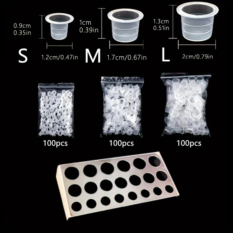 

300 Pcs Tattoo Color Cups With 1 Pc Stainless Steel Cup Holder, Mixed Sizes: Large 100 Pcs, Medium 100 Pcs, Small 100 Pcs, Cups, Tools For Tattooing