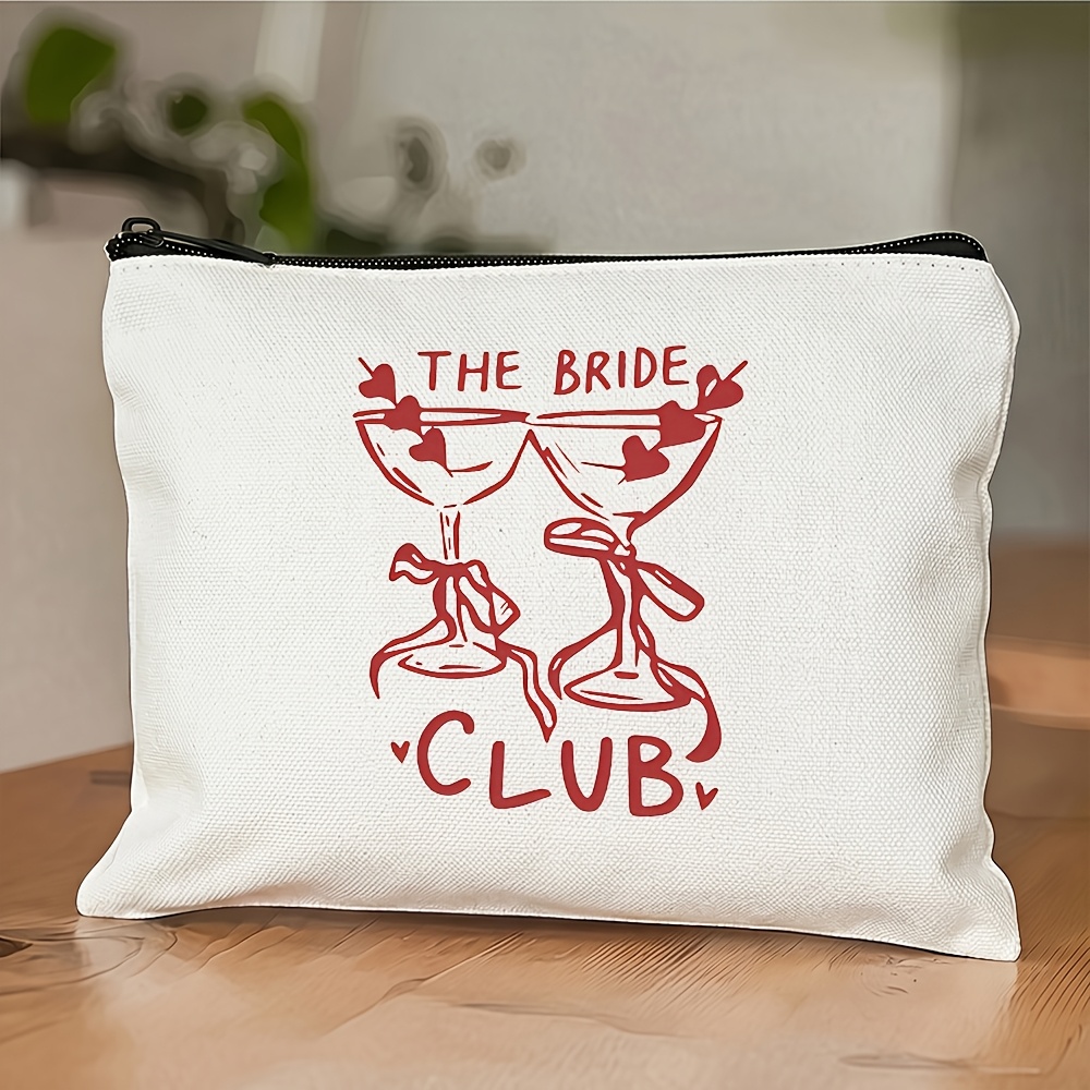 TEMU Trousse de maquillage imprimée 1 pièce "THE BRIDE Gobelet rouge avec nœud, dessin au trait simplifié", pochette à cosmétiques légère pour ,