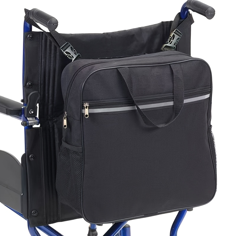 Image of 1pc Multi-functional Hanging Bag With Night Reflective Strip Wheelchair Armrest Bag, Wheelchair Multi-functional Rear Hanging Bag, Storage Pouch/black