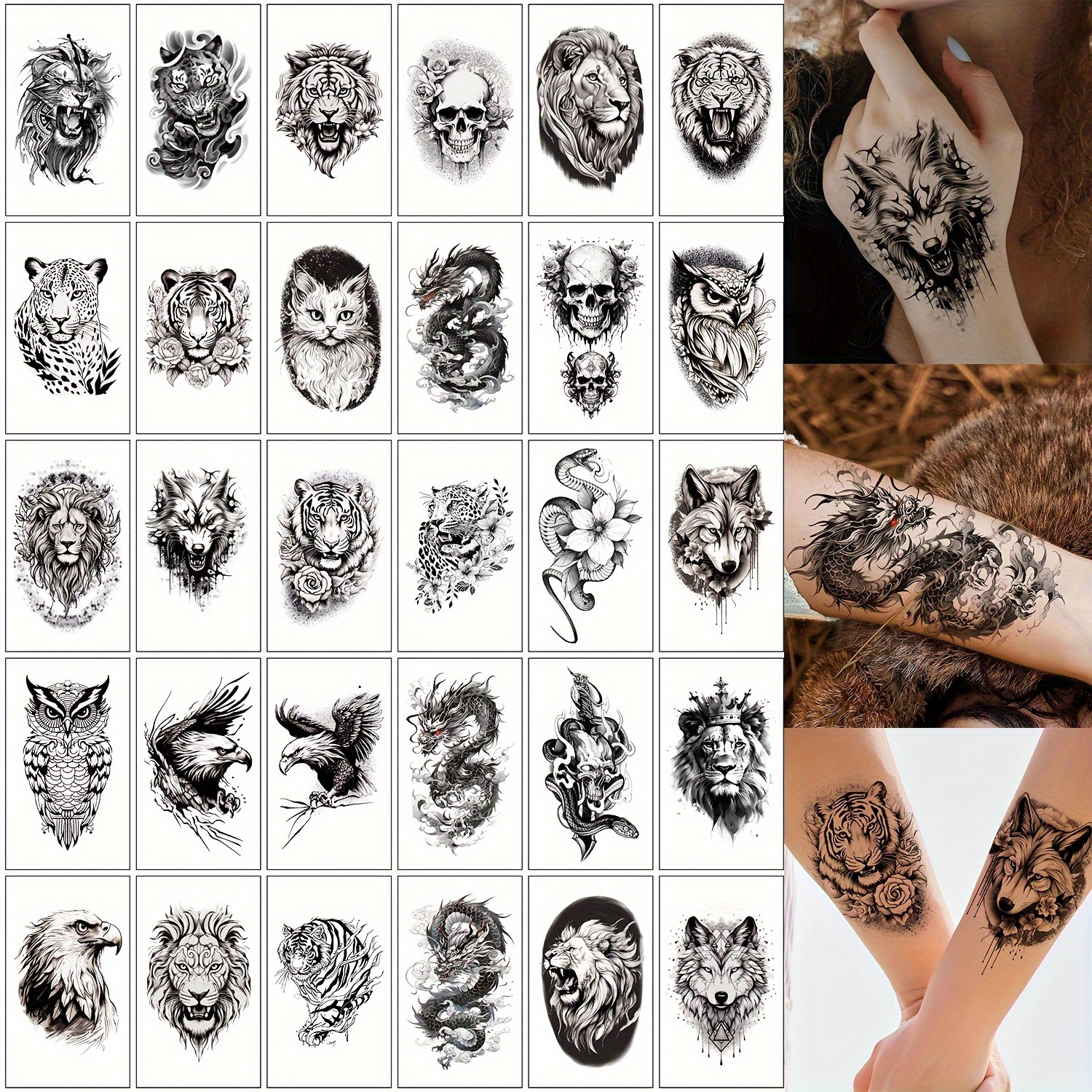 

30pcs Tattoos: , , , Wolf, & Eagle - Stickers & , For Parties &