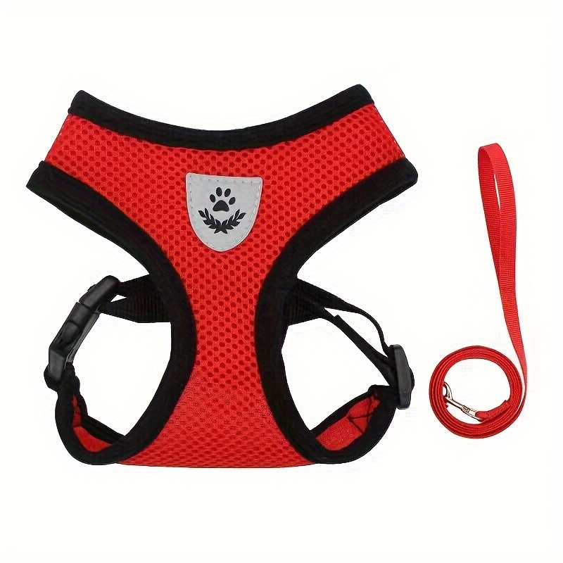 TEMU 1pc Reflective Dog Harness, Breathable Mesh Pet Vest With Adjustable Straps And Leash Attachment, Machine Washable Polyester Fiber, No Battery Required, Harness For Small Dogs