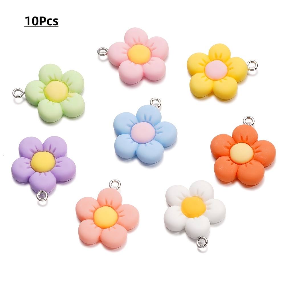 TEMU Set Of 10 Resin Flower-shaped Charms For Jewelry Making, Perfect For Bracelets And Necklaces
