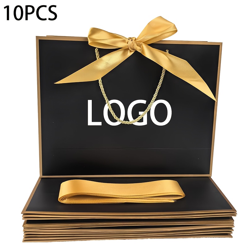 TEMU Gift For Her/him 10pcs Personalized Custom Gift Bags With Elegant - Custom Logo/text, Golden Or Other Colors, Sturdy Handles & Ribbon Bows For