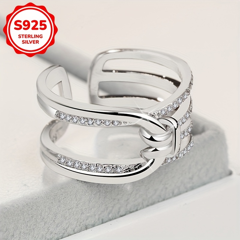 Women's Sparkling Zirconia Rope Knot Open Ring 925Silvery