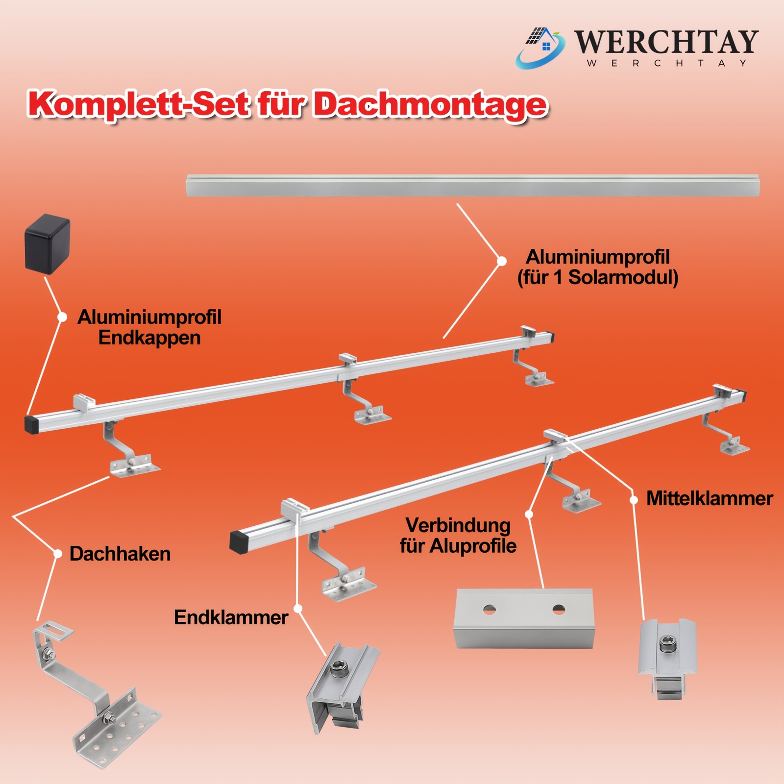 TEMU Kit de support de montage pour panneaux solaires, réglable avec supports à rail coulissant, complet avec écrous et boulons, convient pour toits,
