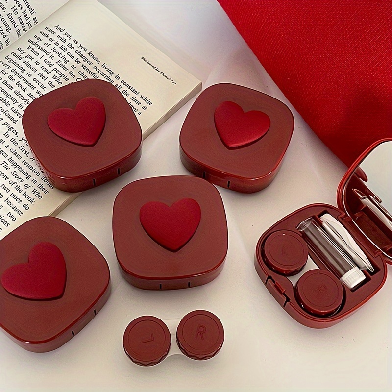 

Chic 3d Love Heart Red Contact Lens Case - Portable Companion Box For Travel & Storage