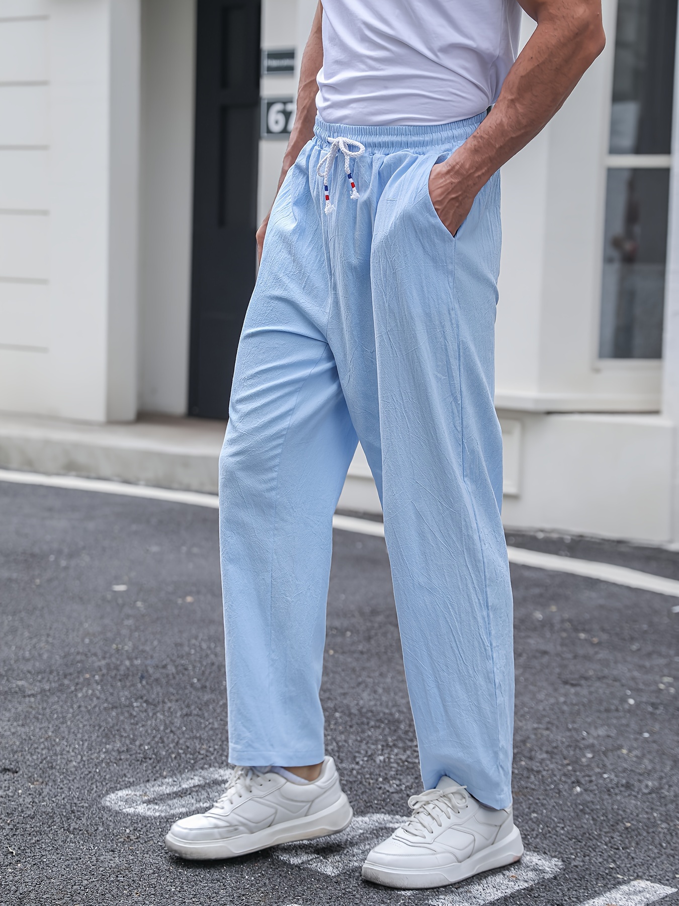 pantalones vestir algodón resistente hombre cintura elástica