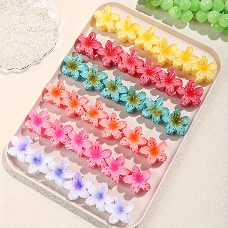 Image of 36pcs 3cm/1.18in Mini Jelly Flower Hair Clips, Elegant And Cute Plastic Hairpin Set - Floral Shark Hair Accessories