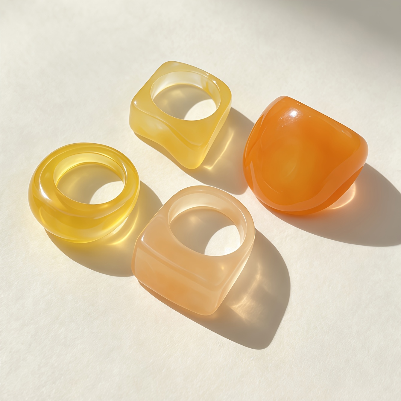 7pcs Fashion Yellow Geometry Resin Rings Set for Women