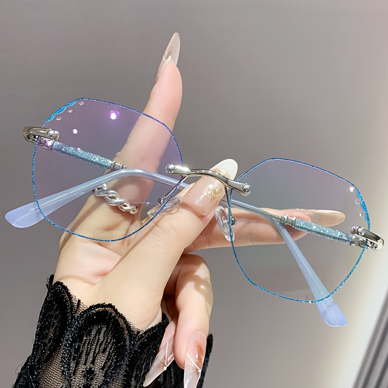TEMU Vintage Round Metal Rimless Glasses With Clear Lenses For Man And Woman. Y2k-inspired, Fashion Eyewear Photo Props Perfect For Parties, Work And