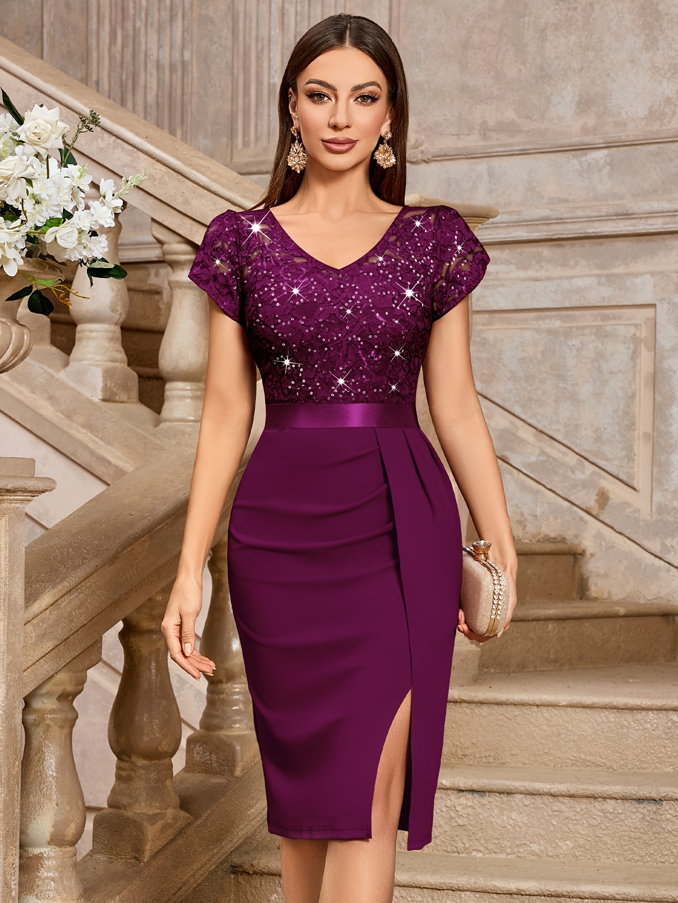 burgundy lace dress long sleeve Round Neck Long Sleeves Burgundy Lace Prom Dresses, Long Sleeves Burgu –  jbydress main image 0